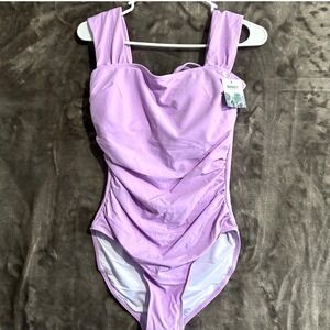 B2prity Ruched Swimsuit One Piece Womens Small Lavender Stretch Tummy Control